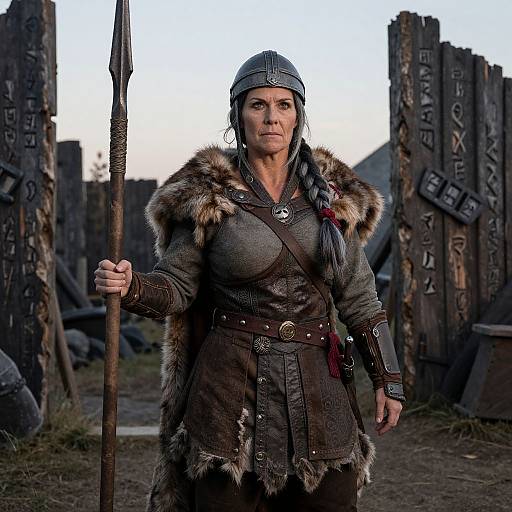Viking Woman Warrior in Authentic Norse Armor with Spear