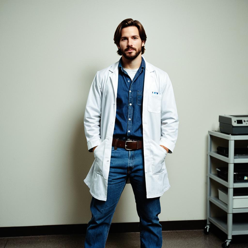 Confident Man in Lab Coat and Denim Confident Man in Lab Coat and Denim