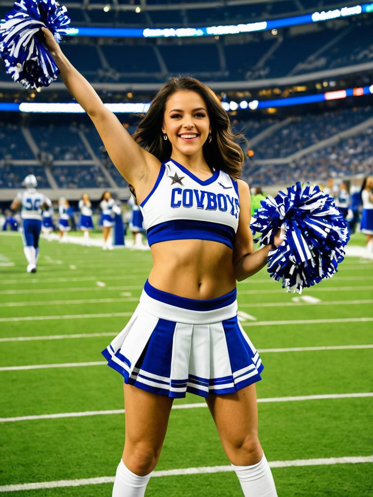 Cheerleader Performing on Football Field