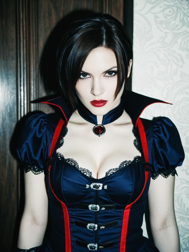Striking Gothic Woman in Dark Outfit