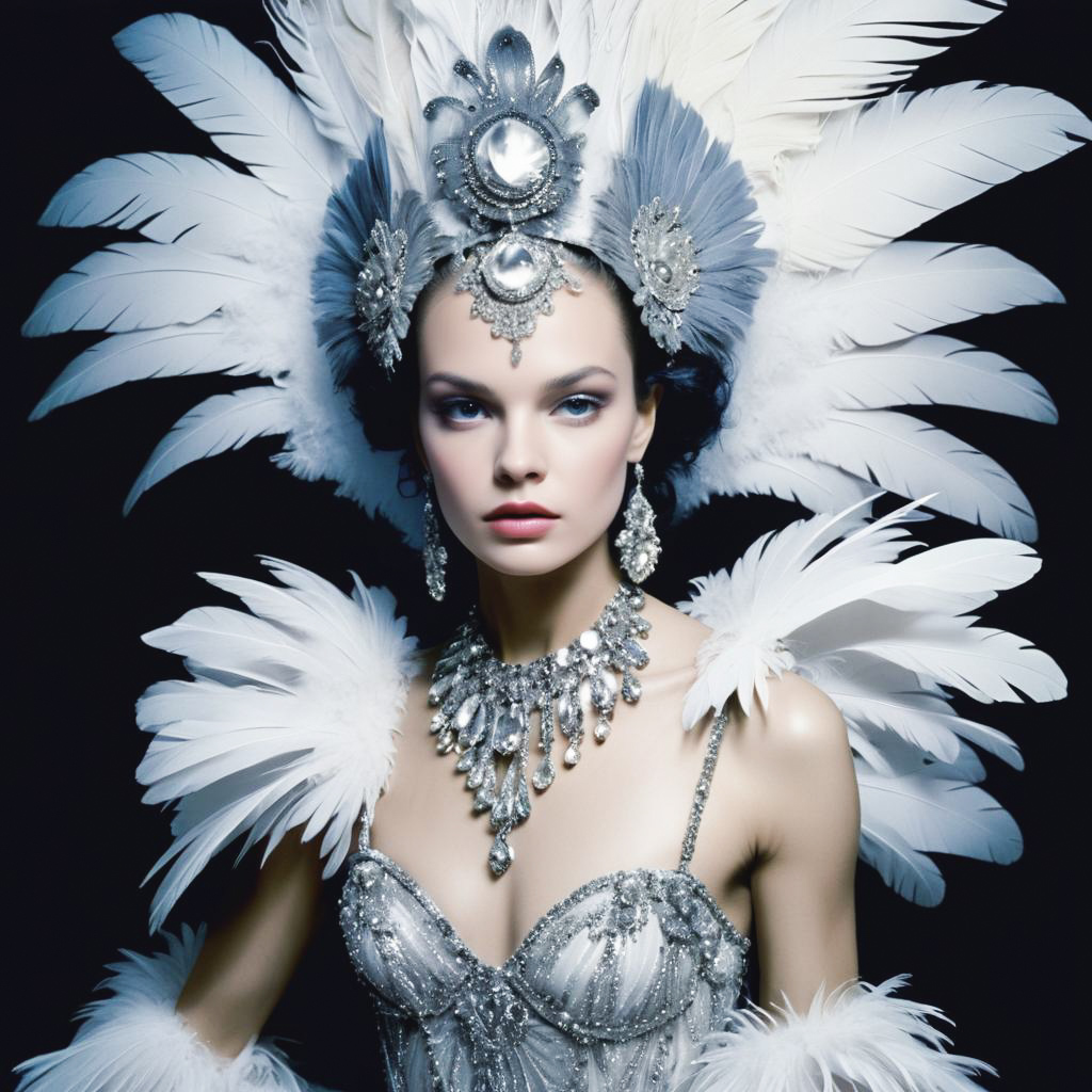 Elegant Woman in Feathered Headdress