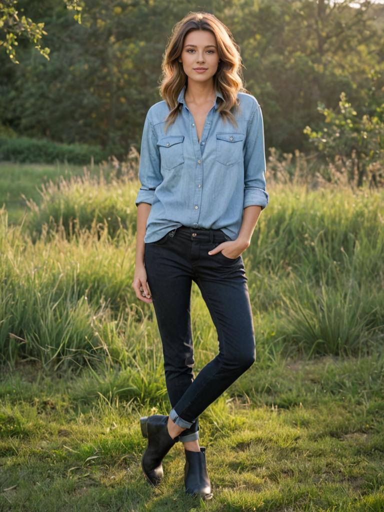 Confident Woman in Serene Outdoor Setting