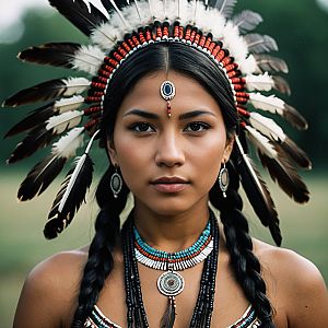 Native American Woman in Feathered Headdress