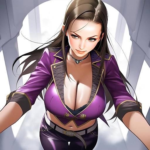 Anime Style Confident Woman in Purple Outfit by Mukai Takumi