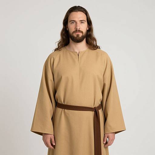 Man in Beige Traditional Robe with Brown Belt Portrait