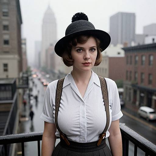 Vintage 1920s Style Woman in City Rain Fashion