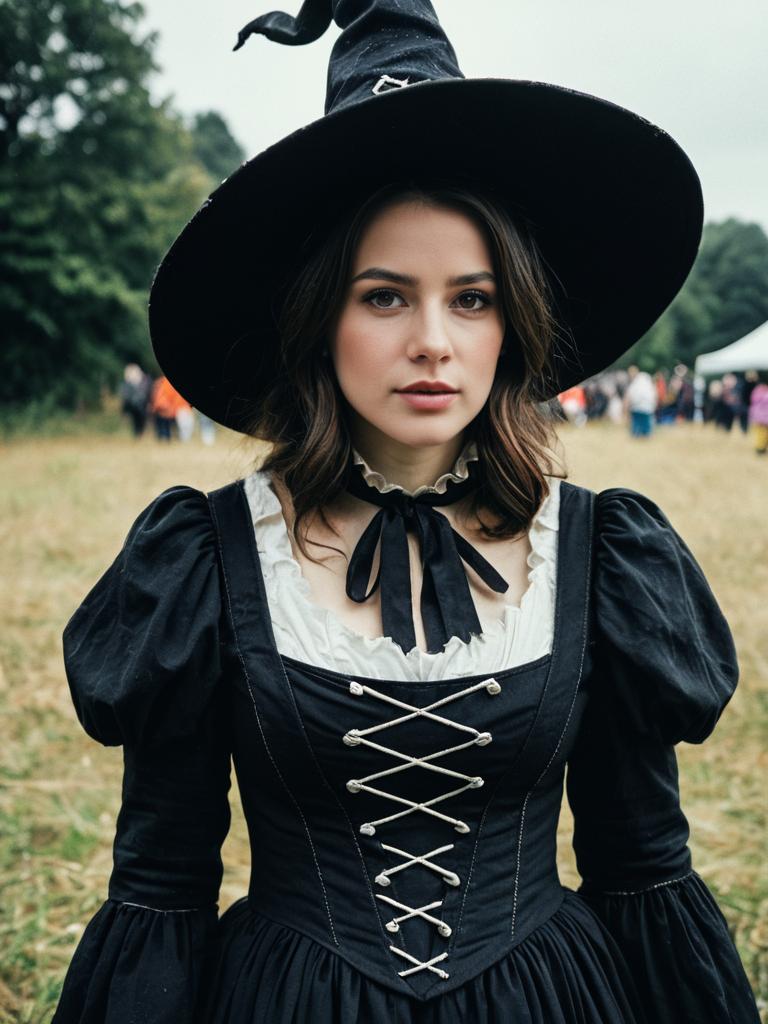 Woman in Elizabethan Witch Costume at Cosplay Festival Portrait