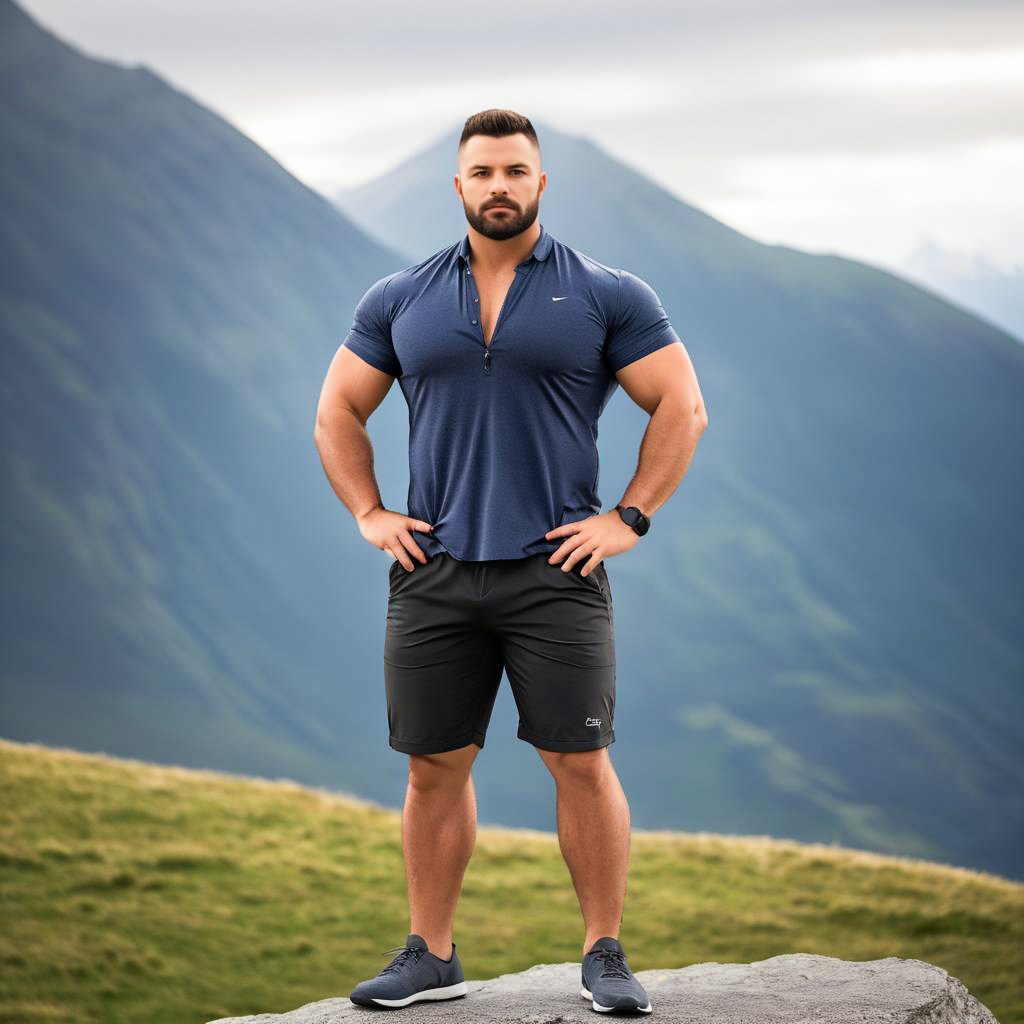 Muscular Man Posing on Rocky Ledge