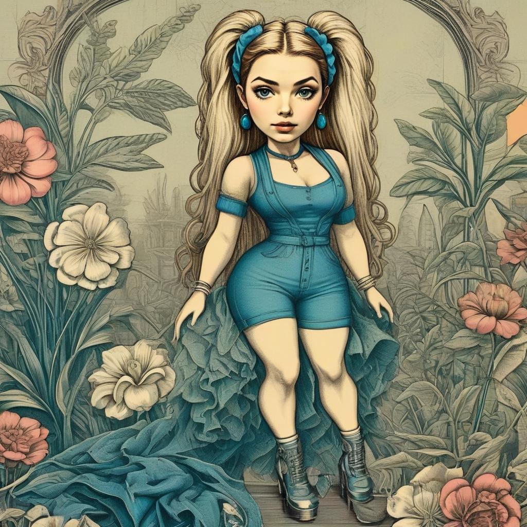 Vibrant young woman in blue outfit with floral backdrop Vibrant young woman in blue outfit with floral backdrop