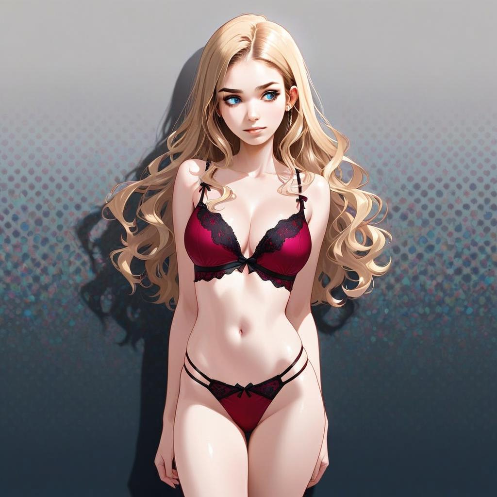 Stylized Woman in Red and Black Lingerie Digital Art Illustration