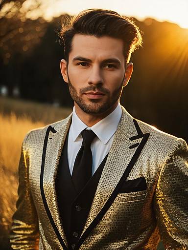 Man in Modern Fashion Gold Blazer Outdoor Portrait