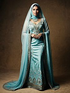 Elegant Woman in Traditional Arabian Dress with Veil Full Body Portrait