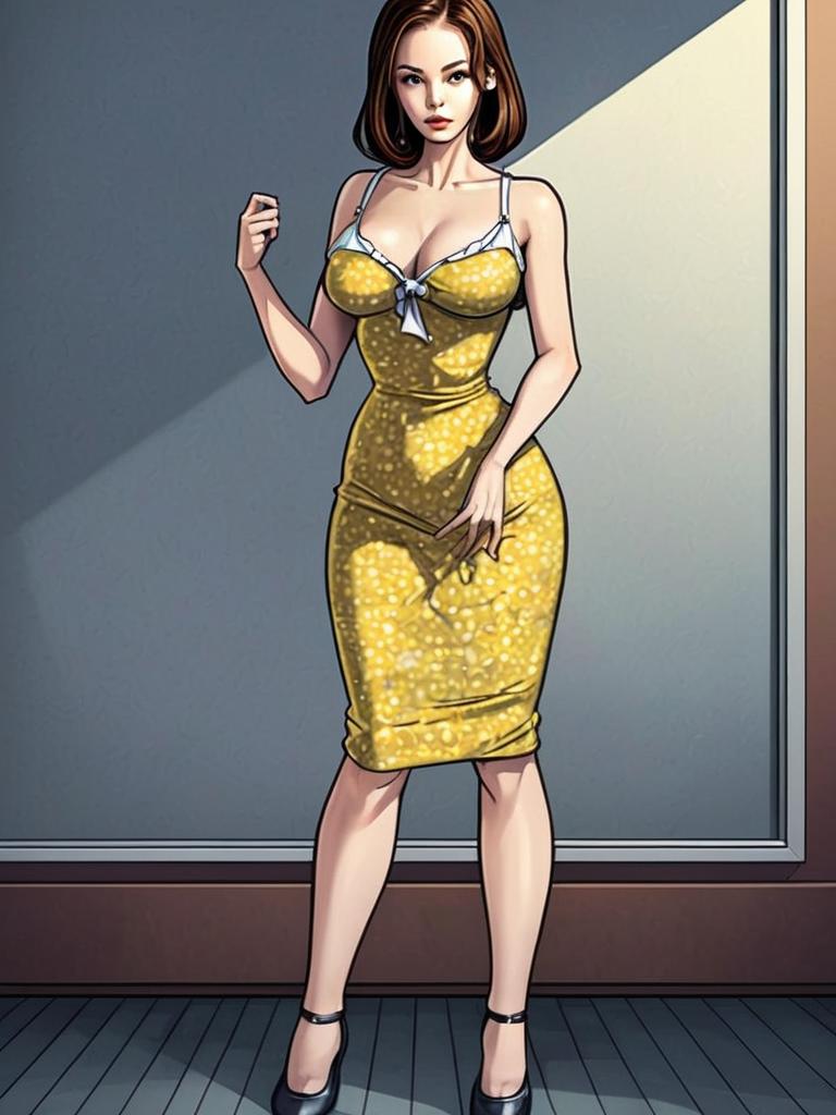 Confident Woman in Yellow Dress Digital Illustration