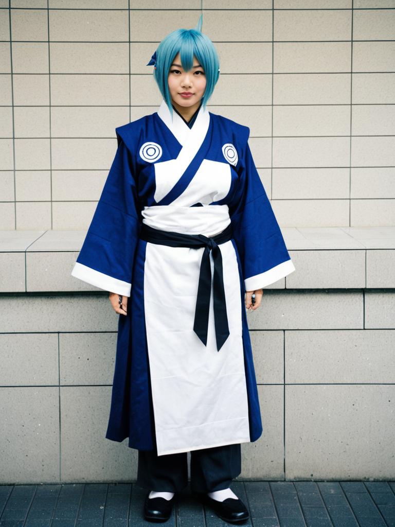 Hamazura Shiage Cosplay Blue Kimono Outfit with Blue Wig