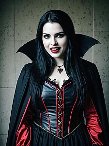 Gothic Vampire Woman in Corset and Cape