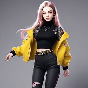 Young Woman with Pink Hair in Edgy Outfit