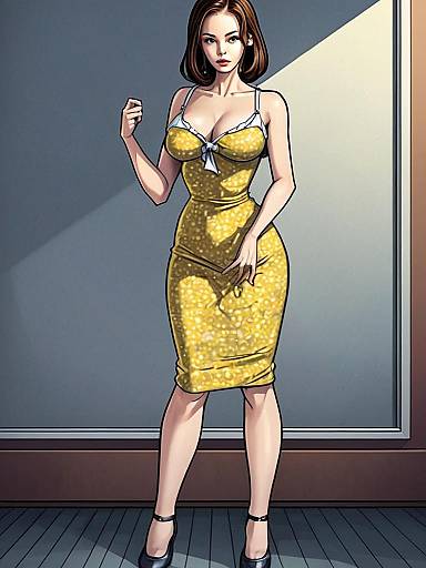 Confident Woman in Yellow Dress Digital Illustration