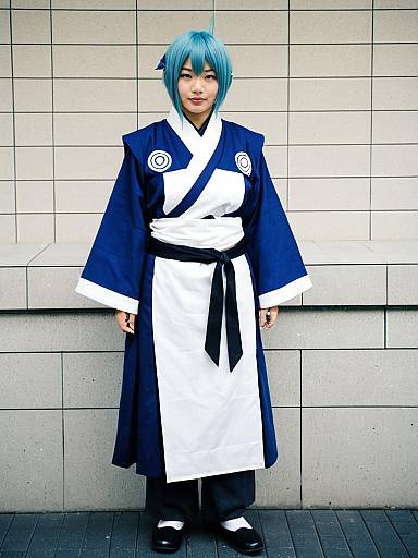 Hamazura Shiage Cosplay Blue Kimono Outfit with Blue Wig