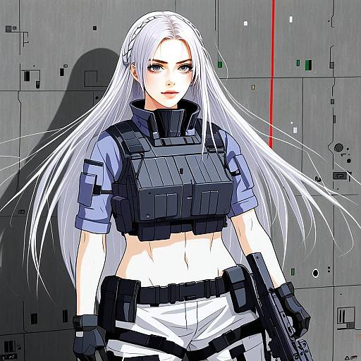 Anime Tactical Woman with Silver Hair in Girls' Frontline Style