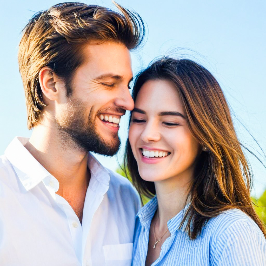 Happy Couple Outdoors Under Blue Sky