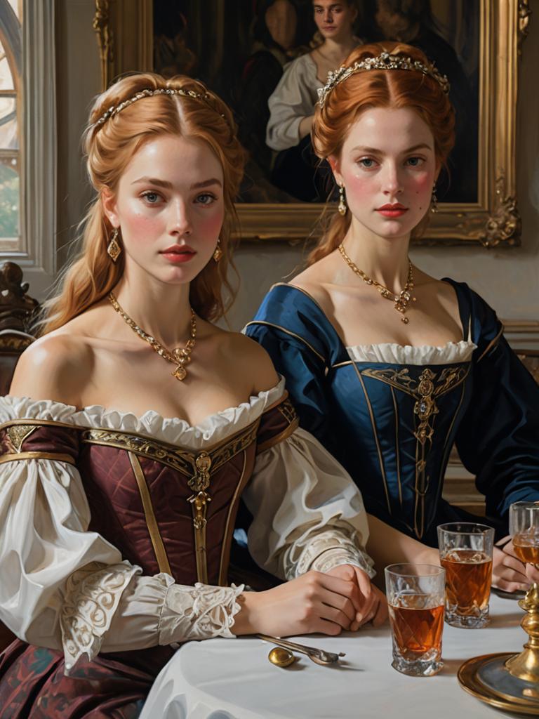 Elegant Women in Luxurious Historical Gowns