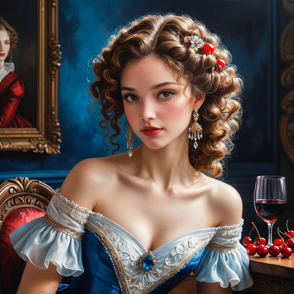 Elegant Young Woman in Historical Setting with Blue Gown Elegant Young Woman in Historical Setting with Blue Gown