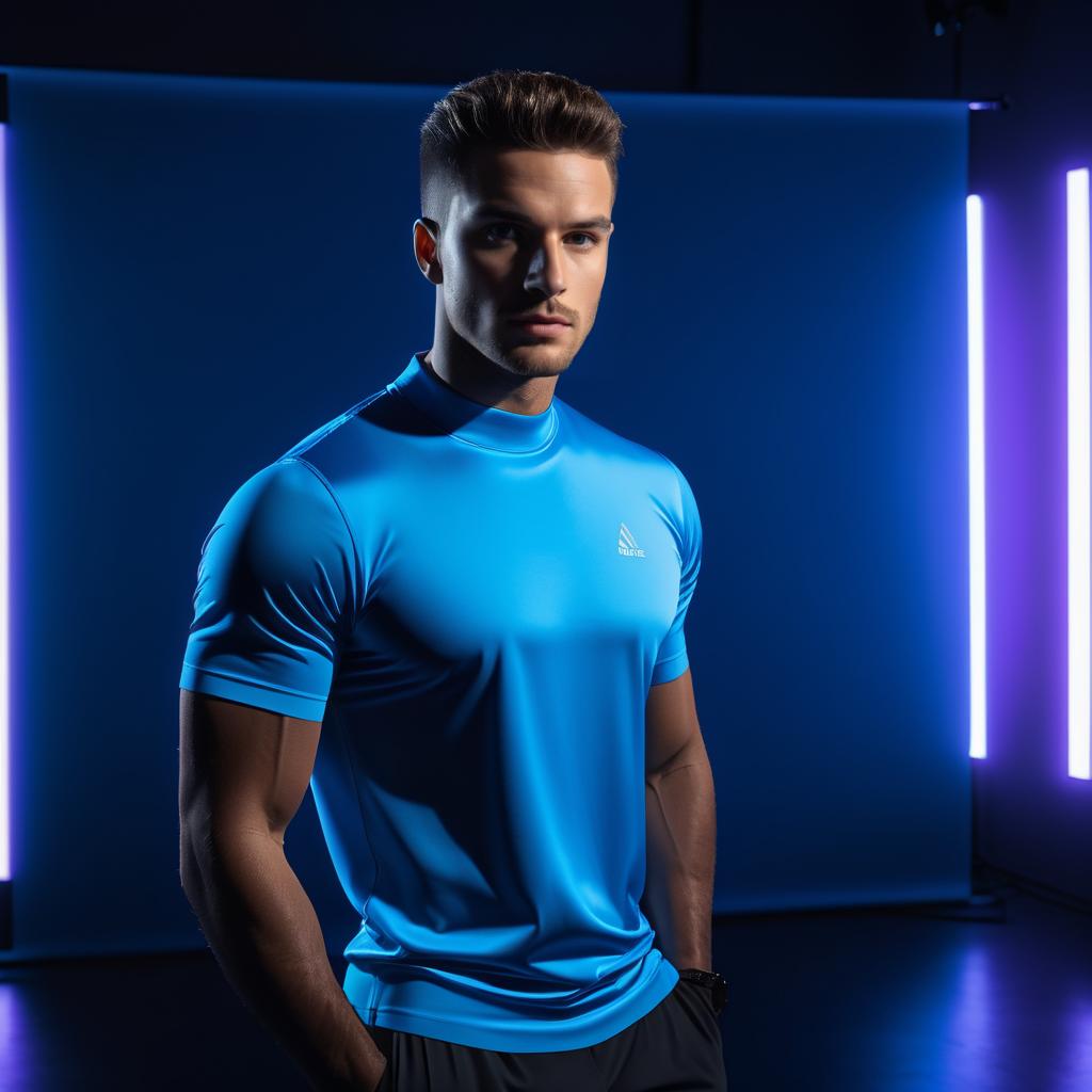 Athletic Male Model in Blue Shirt