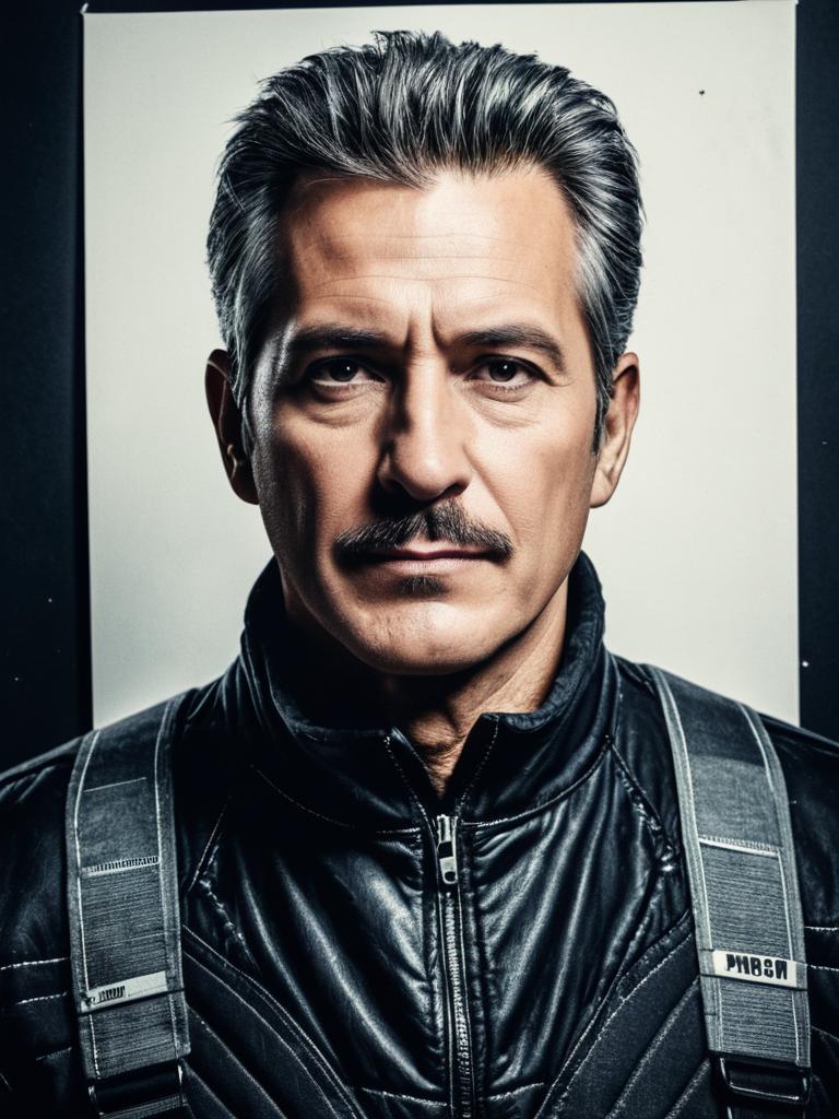 Photorealistic Man in Movie Poster Costume Detailed Studio Portrait