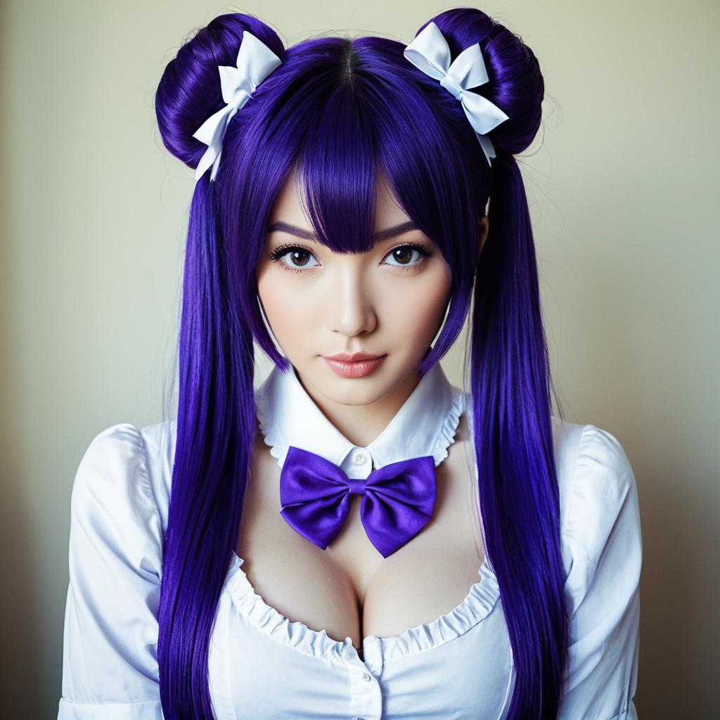 Amamiya Shizuku Anime-inspired Cosplay Portrait with Purple Hair and Bow Tie