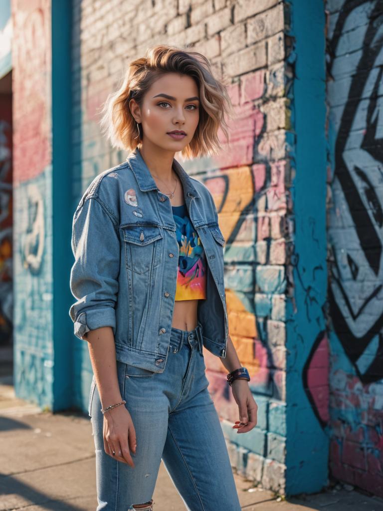 Stylish Woman with Wolf Cut in Urban Setting