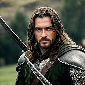 Heroic Man in Medieval Armor with Sword