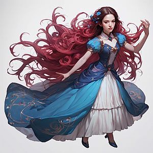 Elegant Woman in Blue and White Gown
