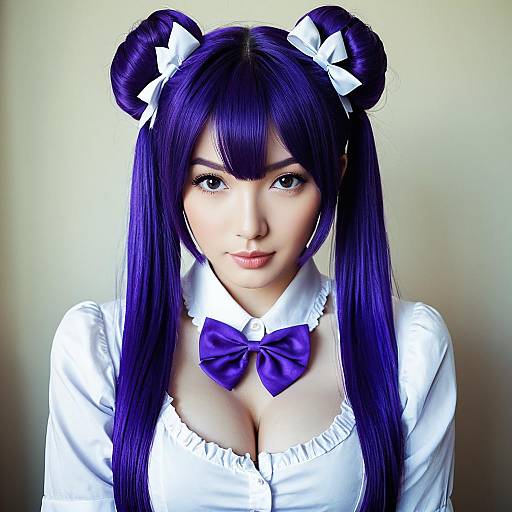 Amamiya Shizuku Anime-inspired Cosplay Portrait with Purple Hair and Bow Tie