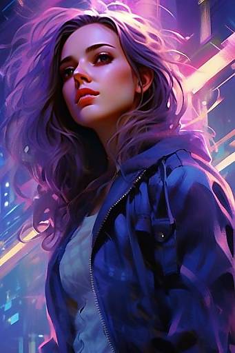 Cyberpunk Portrait of Young Woman with Neon Lights