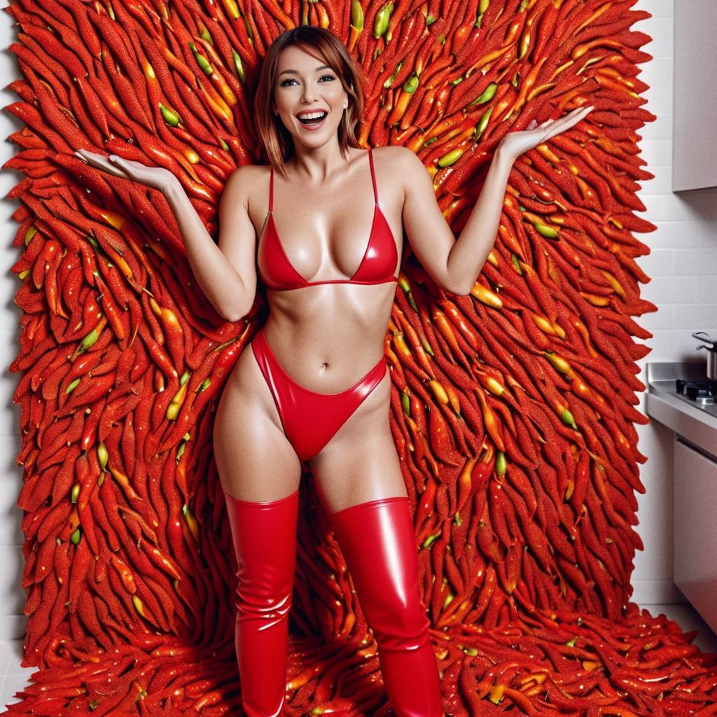 Woman in Red Bikini with Chili Peppers