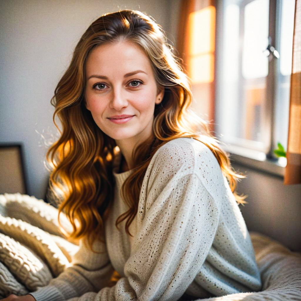 Serene Portrait of a Young Woman in a Cozy Sweater