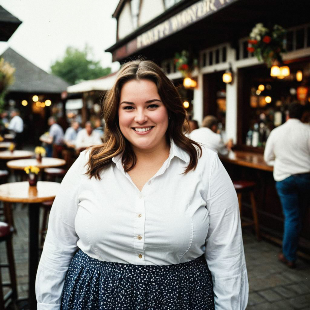 Confident Plus-Size Woman at Rustic Tavern Confident Plus-Size Woman at Rustic Tavern