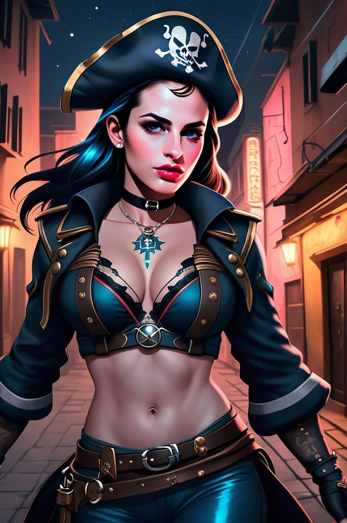 Stylish Fierce Pirate Woman in Detailed Digital Artwork