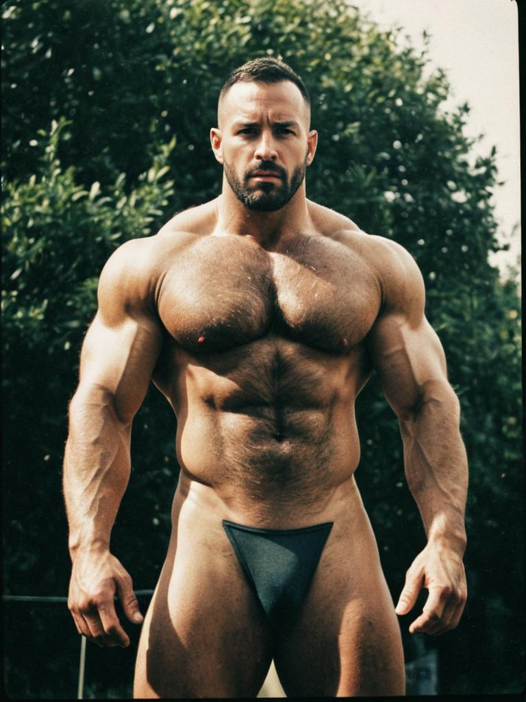 Muscular Man in Buff Male Costume Outdoor Portrait Daylight
