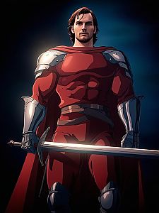 Heroic Man in Red Armor with Sword