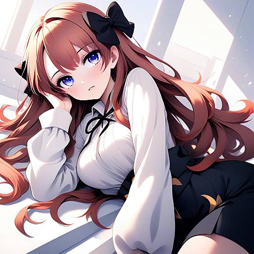 Anime Girl with Long Auburn Hair and Blue Eyes by Anna Ikeuchi Tanuma