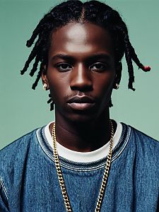 Young Man Wearing Trendy Denim and Gold Chain Urban Streetwear Fashion