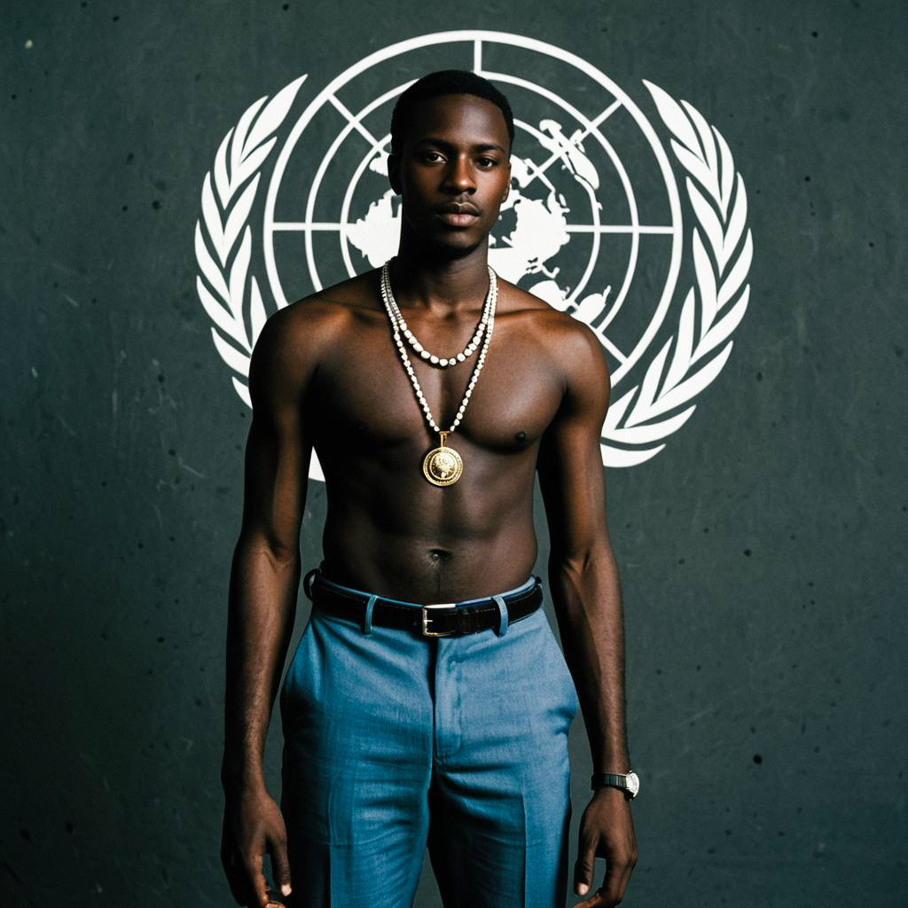 Confident Dark-Skinned Man with UN Emblem Confident Dark-Skinned Man with UN Emblem