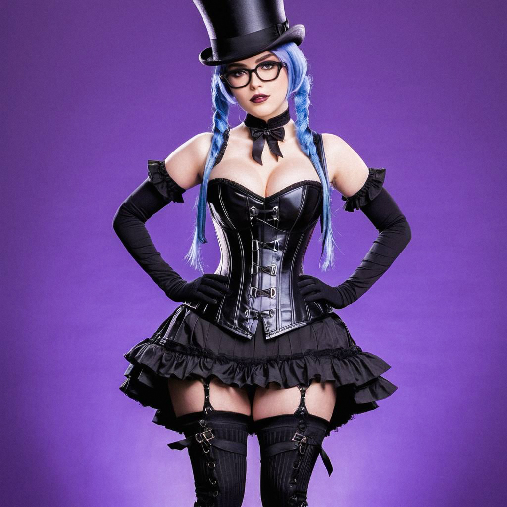Confident Woman in Gothic Style with Corset and Top Hat Confident Woman in Gothic Style with Corset and Top Hat