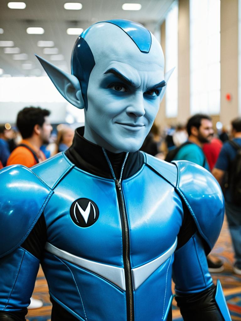 Man in Megamind Costume at Comic Convention Candid Portrait