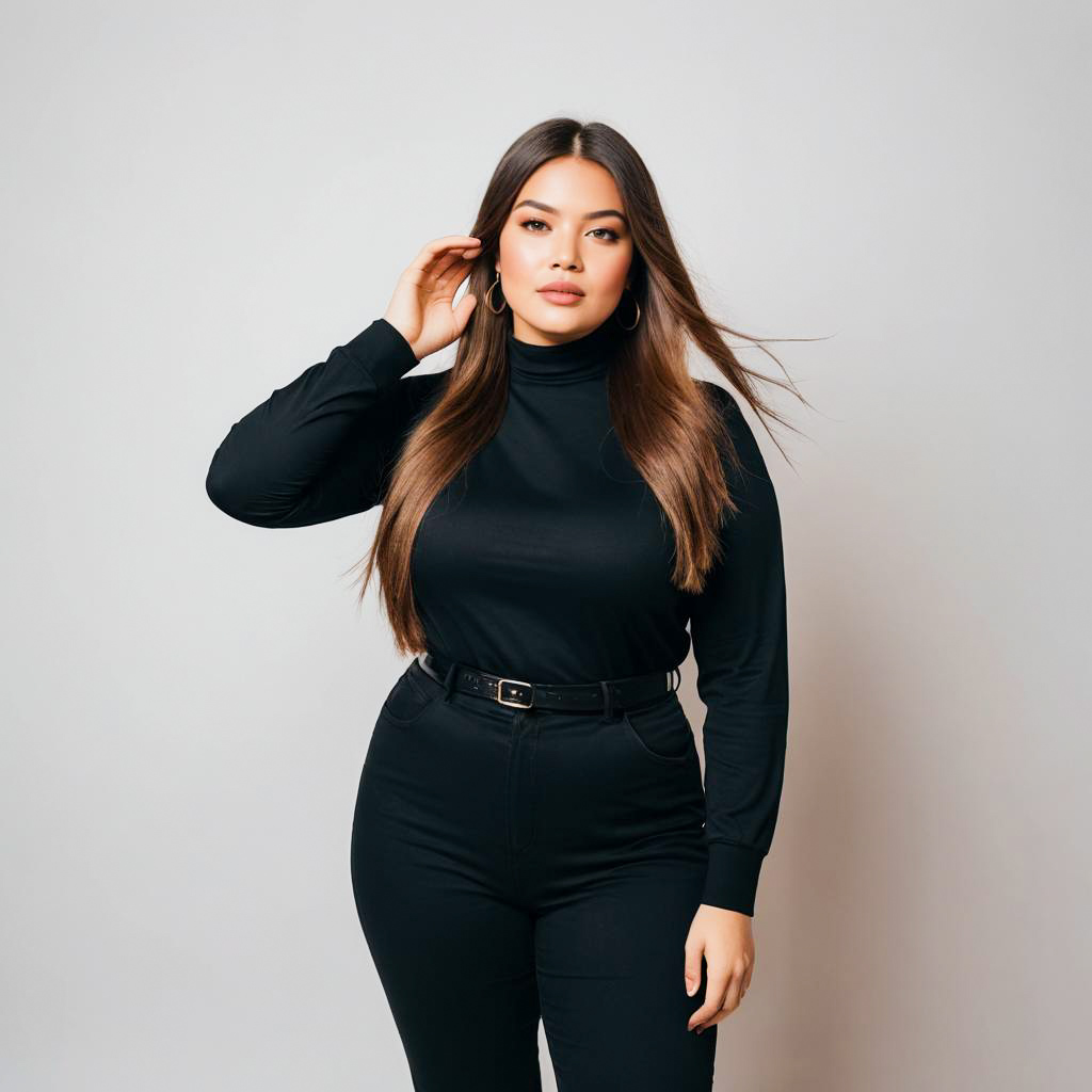 Confident Woman in Black Turtleneck Portrait Photography