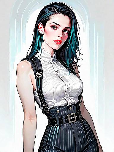 Modern Digital Portrait of Fashionable Woman in Pinstripe Outfit