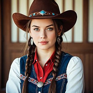 Young Woman in Traditional Western Cowgirl Costume