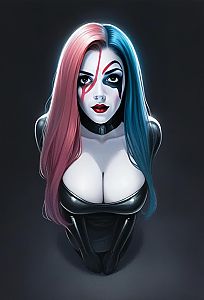 Digital Portrait of a Woman with Pink and Blue Hair
