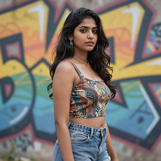 Confident Woman in Urban Street Style with Graffiti Background